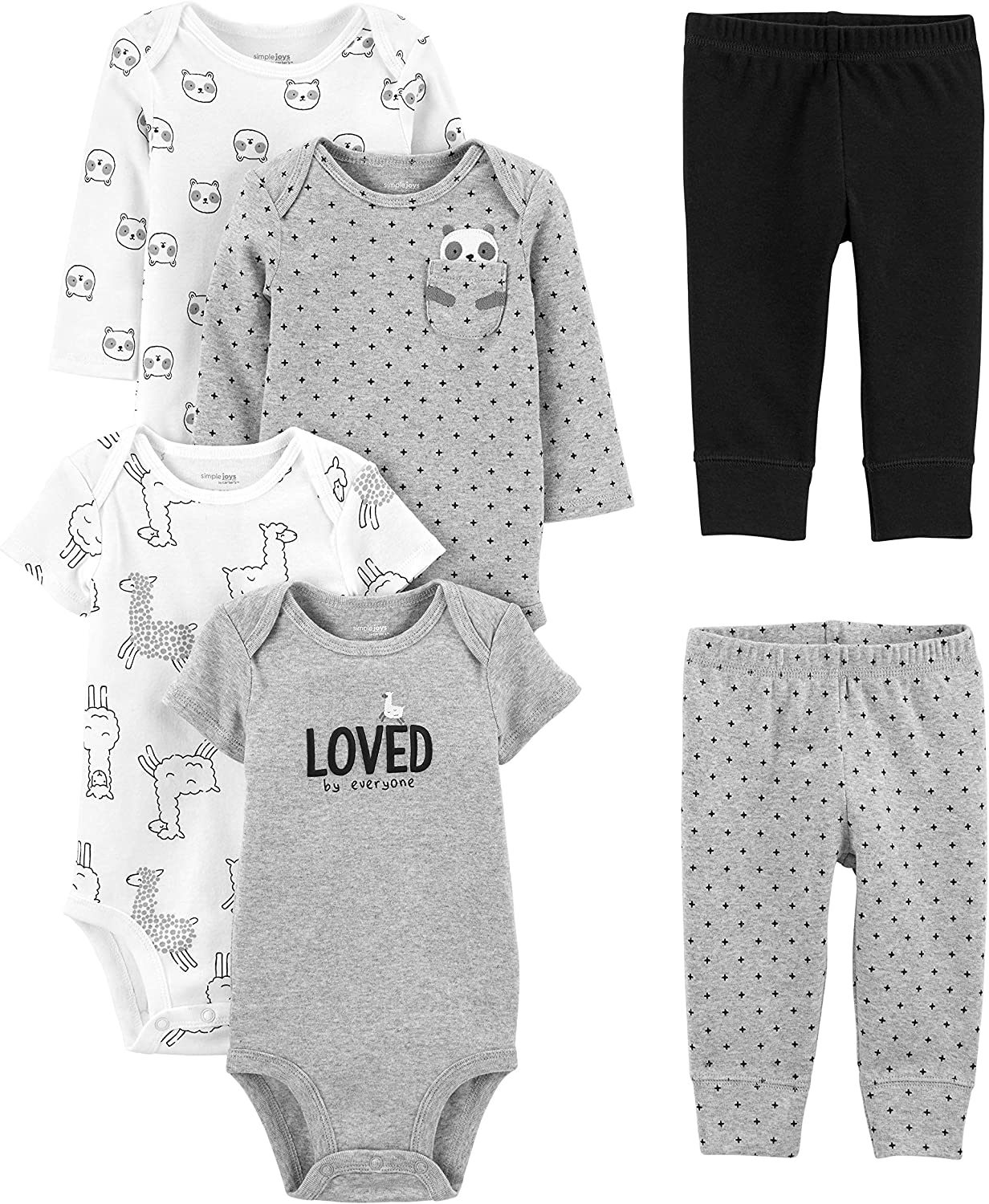 Simple Joys by Carter's Unisex Babies' 6-Piece Bodysuits (Short and Long Sleeve) and Pants Set - Image 1